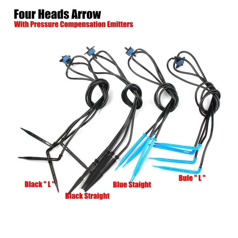 25pcs 4 Heads Drip Irrigation Emitters Kits Micro Irrigation System Drip Arrow Dripper Watering Kits With Compensation Emitters