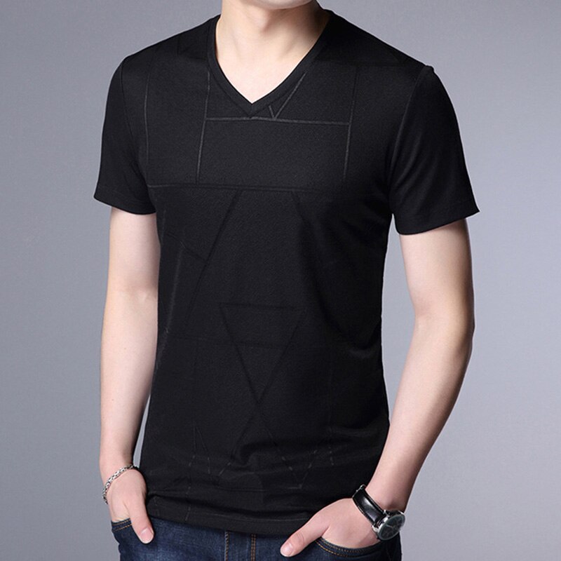 Liseaven herre t-shirts v-hals kortærmet t-shirt sommer t-shirt herre slim fit t-shirt