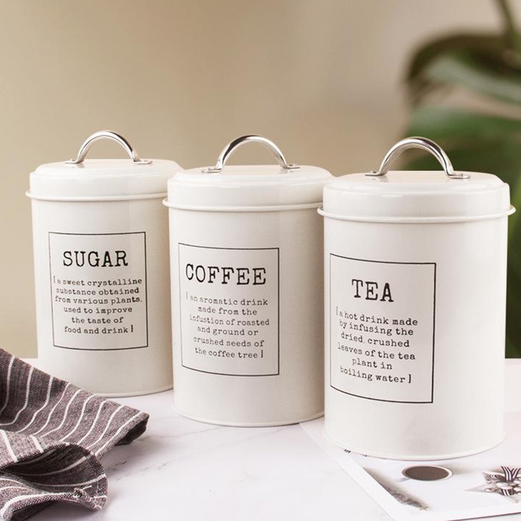 3pcs Kitchen Storage Tins Canister Set with Lid Tea Coffee Sugar Bread Bin Jar