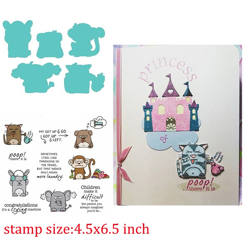 Vuxna djur klara stämplar med metallskärningsverktyg för gör-det-själv scrapbooking papperskort silikon genomskinlig stämpel