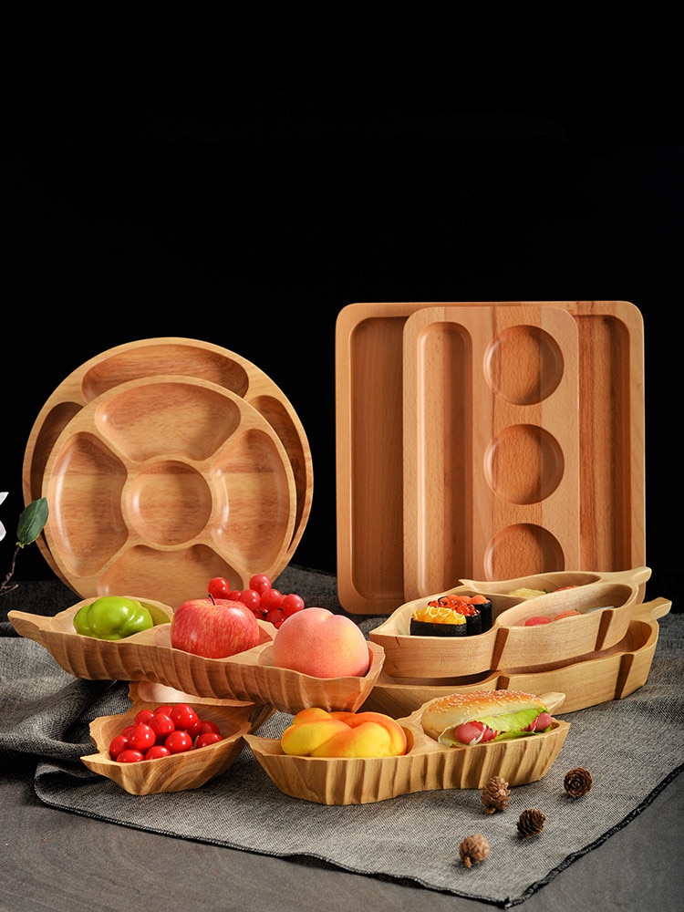 Massivt tre frukt tallerkener peanøtter form desserter tallerken sushi tallerken blad form desserter tallerken flerbruks serveringsbrett