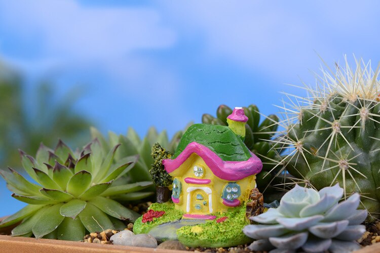 Mini Castillo, casa de dibujos animados, Villa, Mini edificios, miniaturas, Gnomo de jardín, hada terrario con musgo, manualidades decorativas decoración para el hogar con bonsái