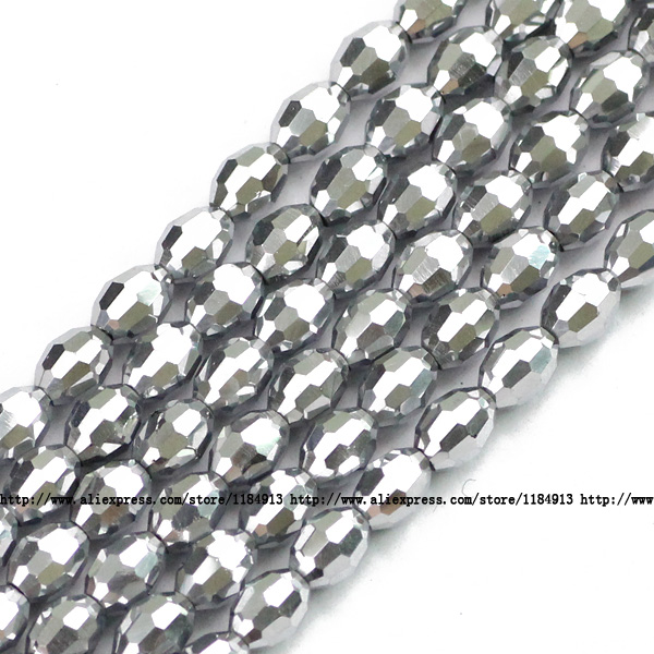 JHNBY rijstkorrels Oostenrijkse kristal kralen ovale vorm plated kleur 50 stuks 6*8mm Losse kralen Sieraden armband accessoires maken DIY: MZ6105 Silver