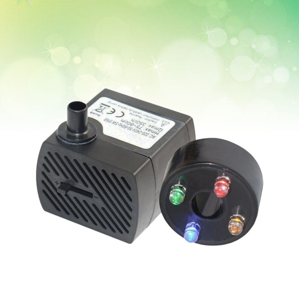 5W Aquarium Circulation Submersible Pump Fish Tank Mini Pump with 4 LED Light with US Plug Black