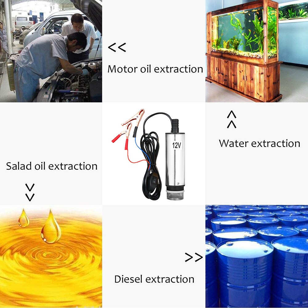 DC 12V/24V Submersible Pump for Pumping Diesel Oil Water 51mm Water Oil Diesel Fuel Transfer Pump Refueling with Fliter Screen