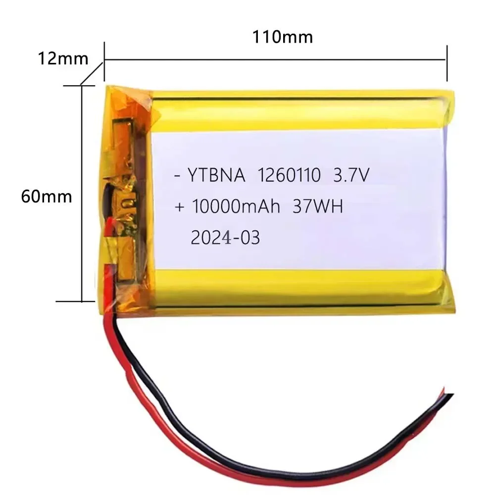 3,7V 10.000mAh 1260110 Bateria de polímero de lítio para banco de potência DIY GPS Capacidade real Baterias recarregáveis de íon-lítio de grande capacidade