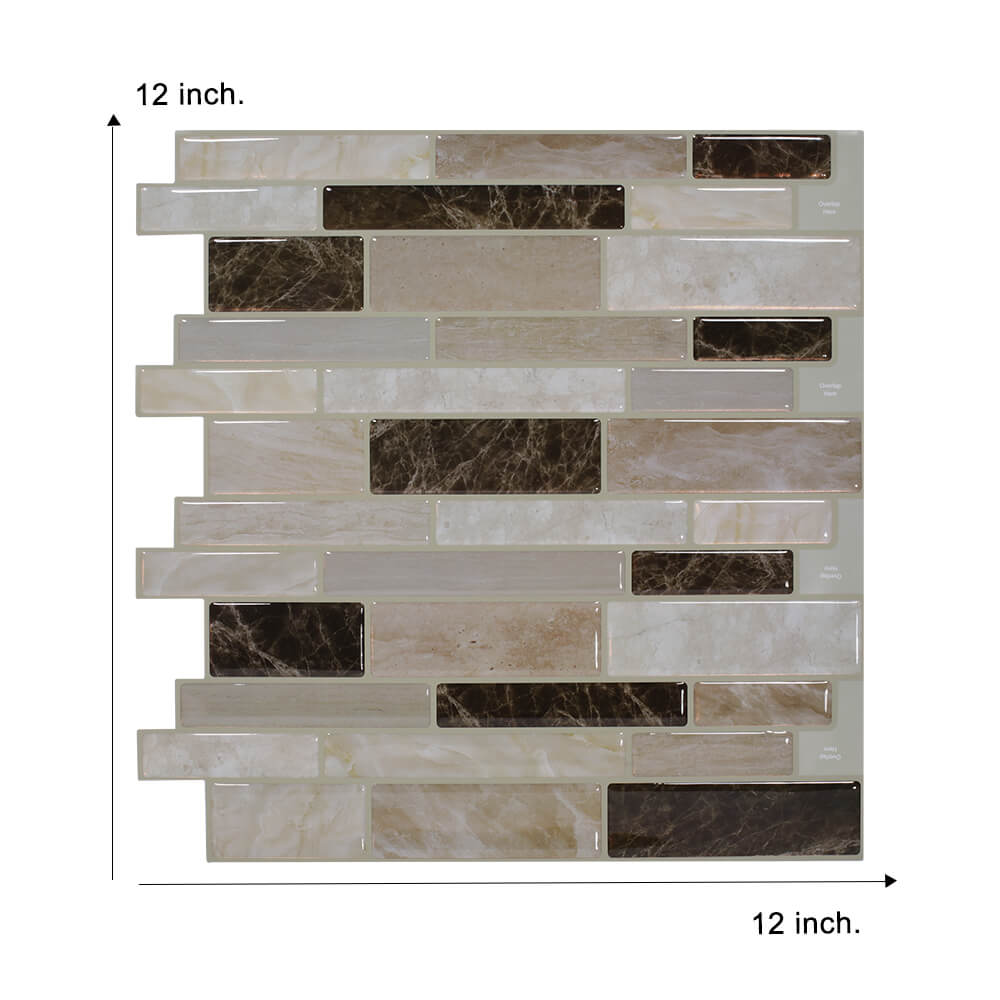 Vividtiles 12*12 Inch Self Adhesive 3D Peel and Stick Subway Wall Tiles for Kitchen &amp; Bathroom Backsplash - 10 Sheet: T80010