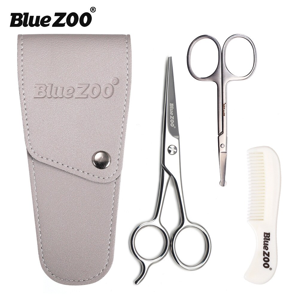 3 pieces of stainless steel safety scissors set, moustache comb nose haircut and beard scissors men's care hair scissors