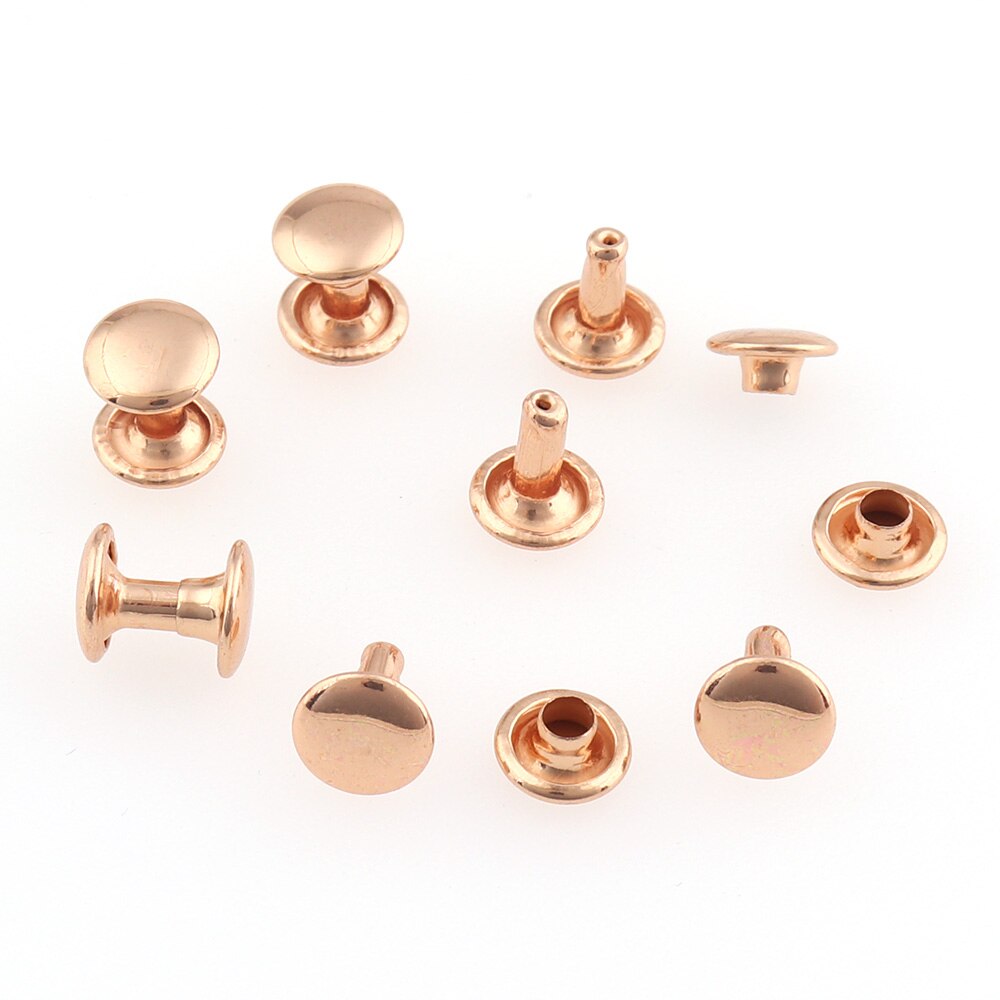 200Sets Rose Gold Double Cap Klinknagels 8Mm Studs Ronde Klinknagel Voor Leer Craft Tas Riem Kledingstukken Hoed Schoenen huisdier Kraag Decor