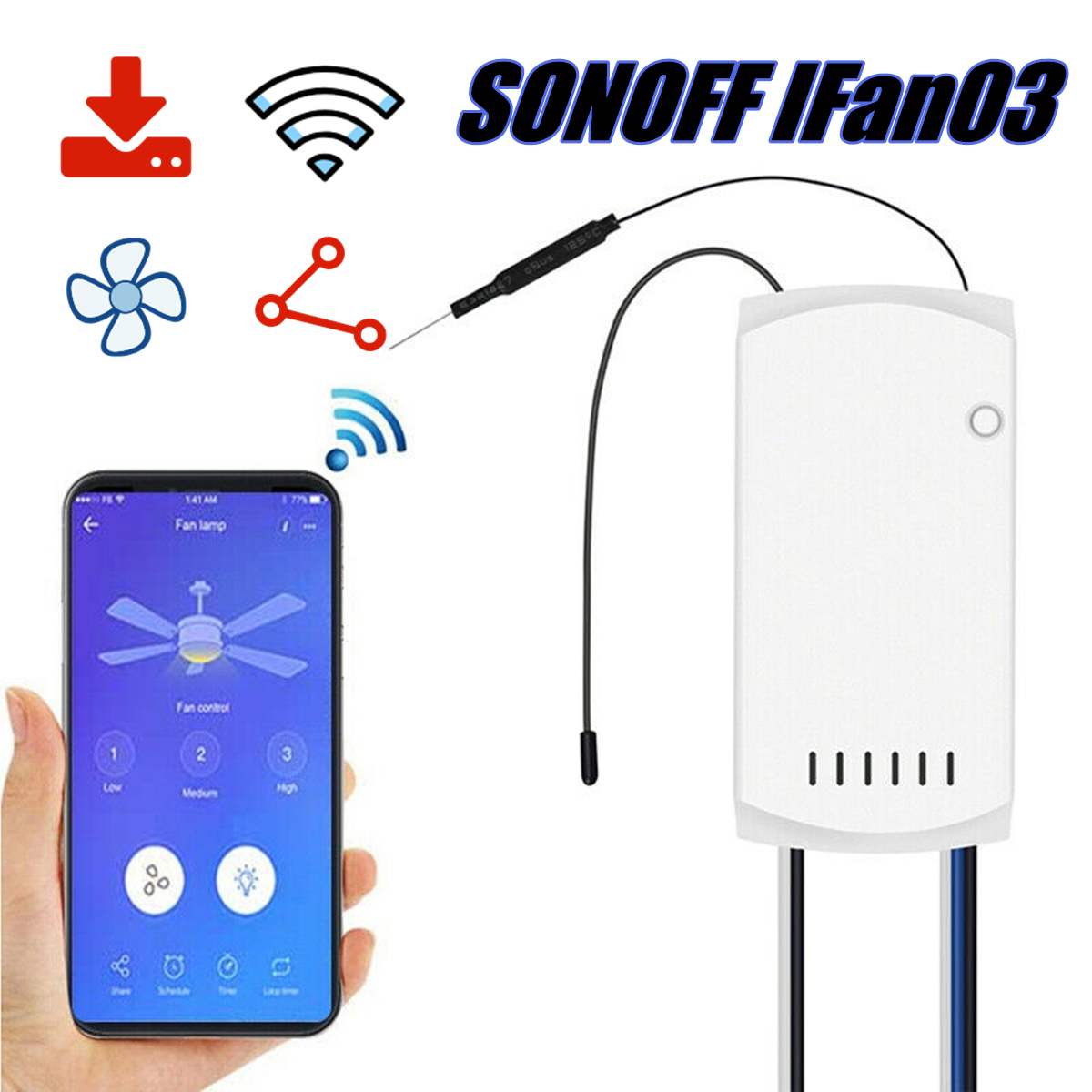 Sonoff IFan03 Wifi Plafond Ventilator Smart Home Light Controller Met RM433 Rf Afstandsbediening App Afstandsbediening On/Off controle