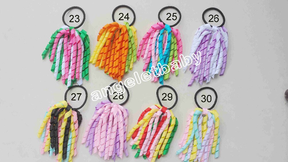 10pcs baby 5inch O A-korker Ponytail various streamers hair bows with elastic corker Curly ribbon hair bobbles Accessories PD002