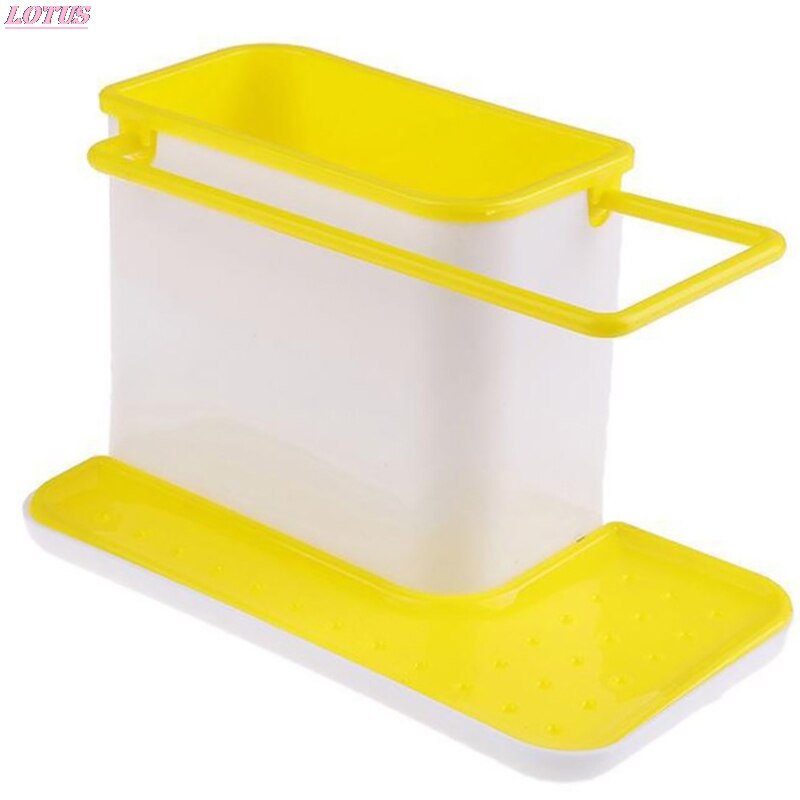 Storage Shelf Sponge Holder Draining Sink Box Kitchen Organizer Draining Rack Dish Storage Rack Stands Utensils Towel Rack: yellow