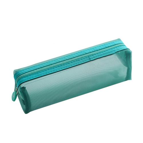 Solid Color Pencil Case Zipper Transparent Mesh Pencil Case Pen Storage Bag Student material escolar пенал школьный: Dark Green