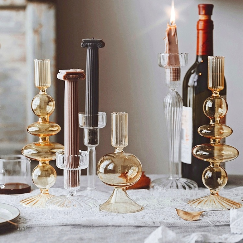 Vintage glas fransk stil ljusstake kristallglas ljushållare enkel bröllop romantisk middag med levande ljus heminredning