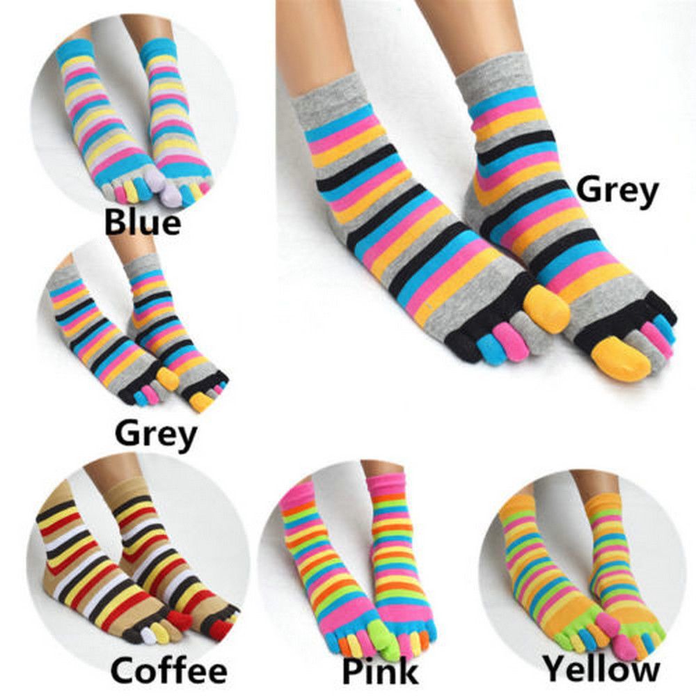 5 kleur Mode Vrouwen Grappig Streep Teen Sokken Regenboog Katoen Vijf Vingers Sokken Casual Zachte Sokken Met Tenen Kleurrijke sokken
