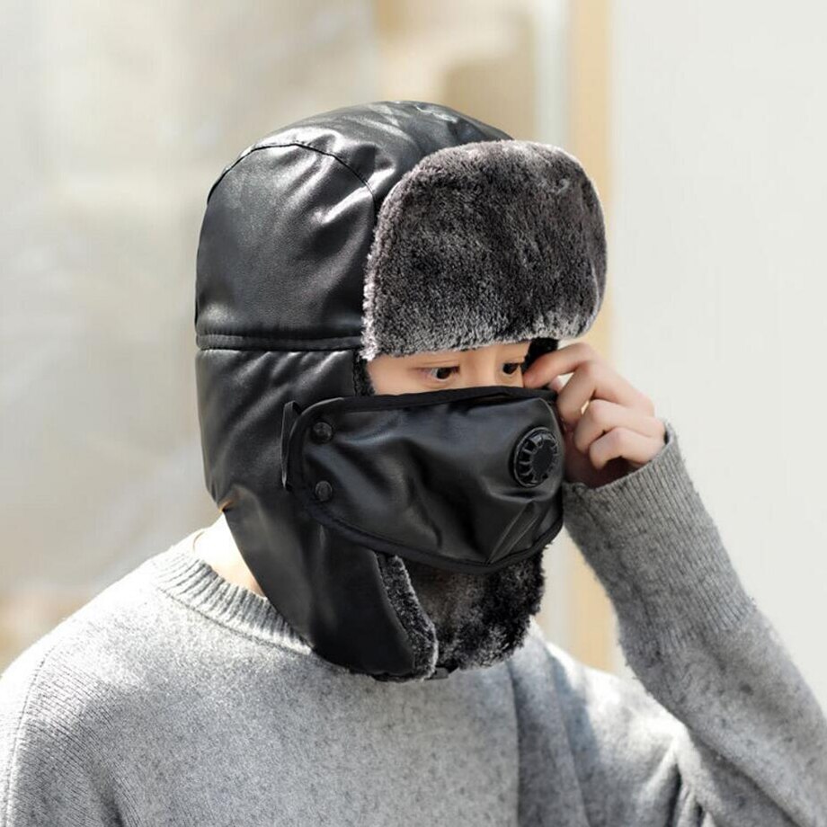 unisex bomber hat winter fur earflap brown caps ushanka hats cap bomber hat Ear helmet for mens and women pu leather ushanka