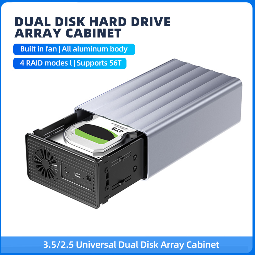 Dual Bay HDD/SSD Case 2.5/3.5 Inch External Hard Drive Enclosure Dual Bay HDD Docking Station Array With RAID Function for PC: Silver