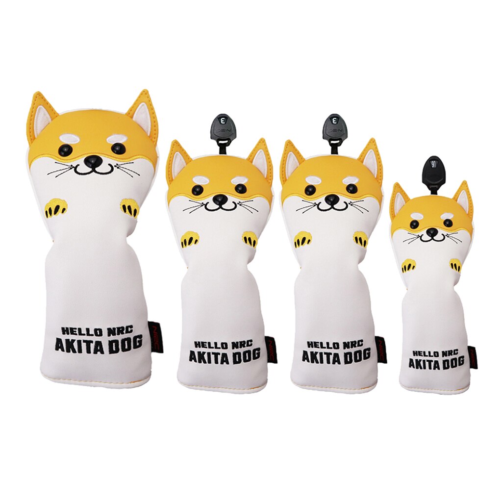 4 Stks/set Golf Hoofd Covers Voor Driver Fairway Wood Golf Club, Mooie Akita Hond Headcovers Golf Cover Universele Protector: Yellow