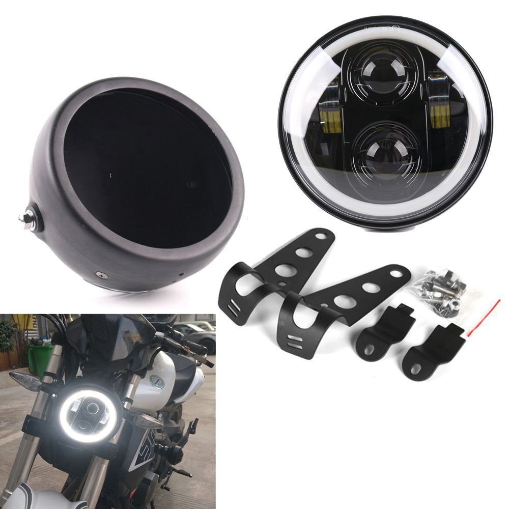 6.5 Inch Motorfietsen Ronde Led Halo Koplamp 12V Universele Afstand Licht Cafe Racer Vintage 5.75 "Motorfiets Koplamp