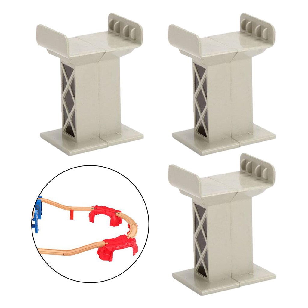 Set of 3pcs Model Toy Train Bridge Piers Railway Wood Track Railroad Support Piers