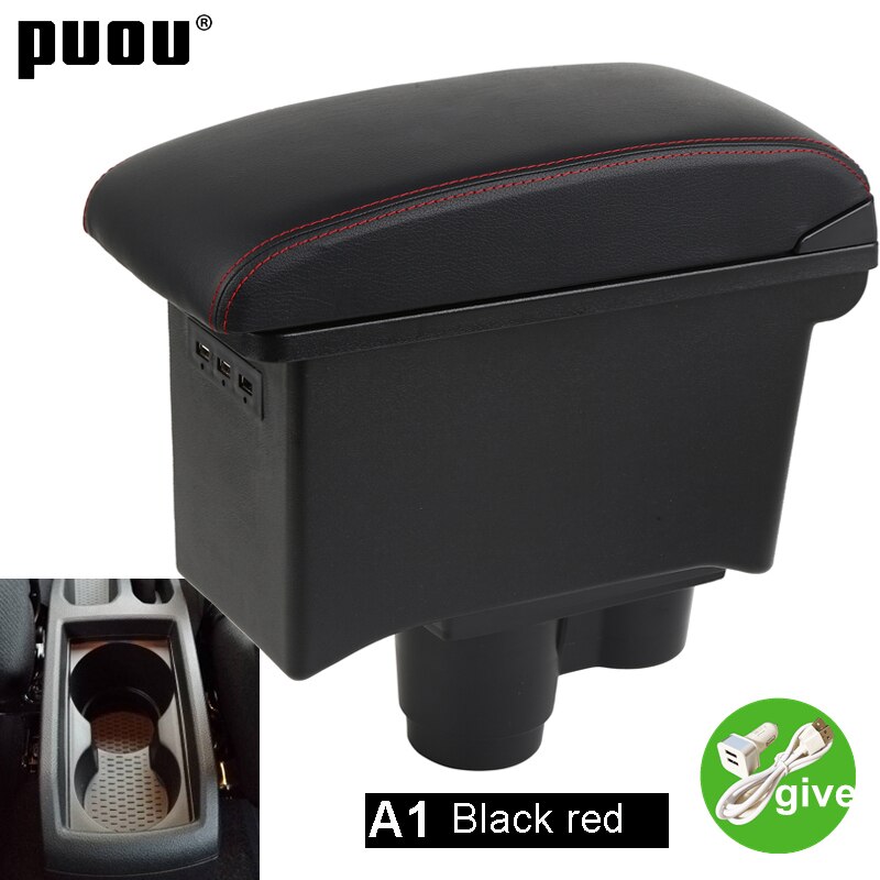 Pour Renault Dacia Duster 2 3 Boîte D&#39;accoudoir Automatique du Coffre De Rangement De la Console Centrale Double Voiture Accessoires USB Rétractable: A1 Black leather