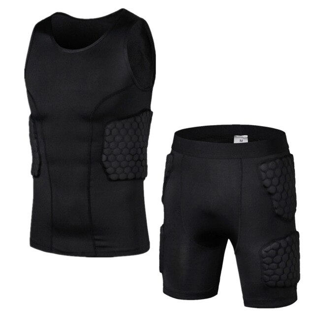 Mannen Sport Kneepad Elleboog Shock Guard Compressie Padded Shorts Shirt Vest Set Voetbal Basketbal Beschermende Gear Borst Rib Guards: Xl / Vest set