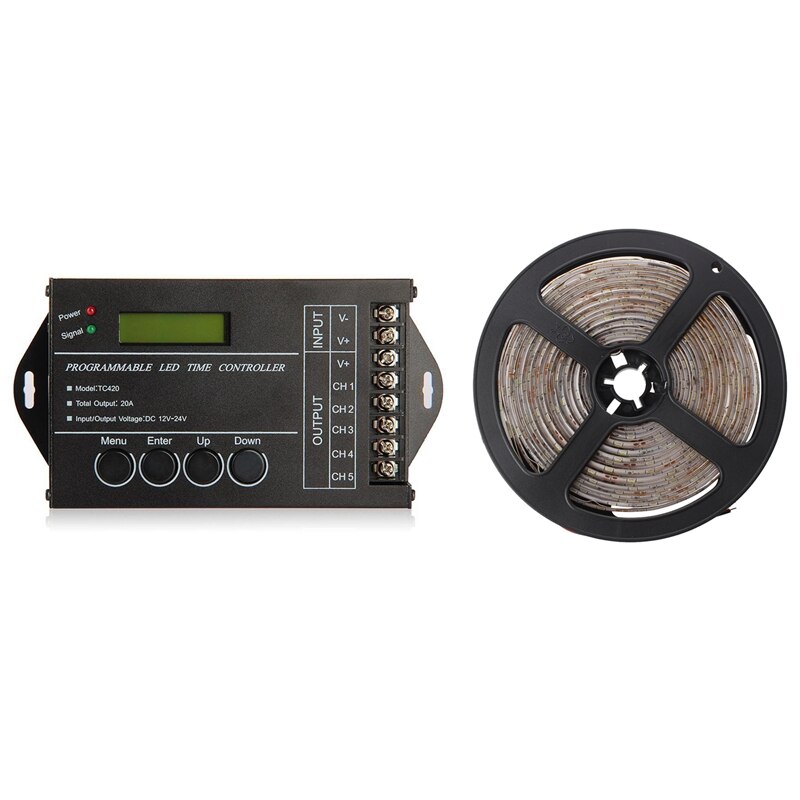 1Pcs 20A Programmable Timer Controller Dc12-24V For Led Rgb / Monochromatic Stripes &amp; 1Pcs 5M Smd 3528 300 Epoxy Led Strip Light