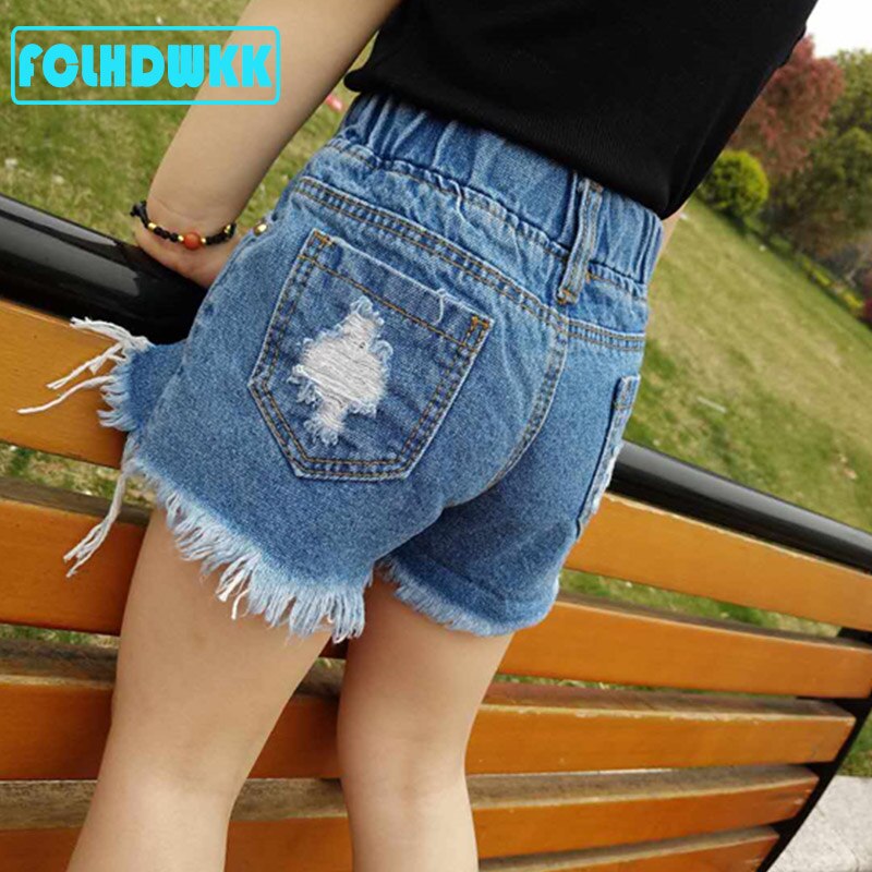 Sommer barn denimshorts bomull barn jenter søte korte blondershortser for jenter barn uformelle jeansshorts 3-9 år