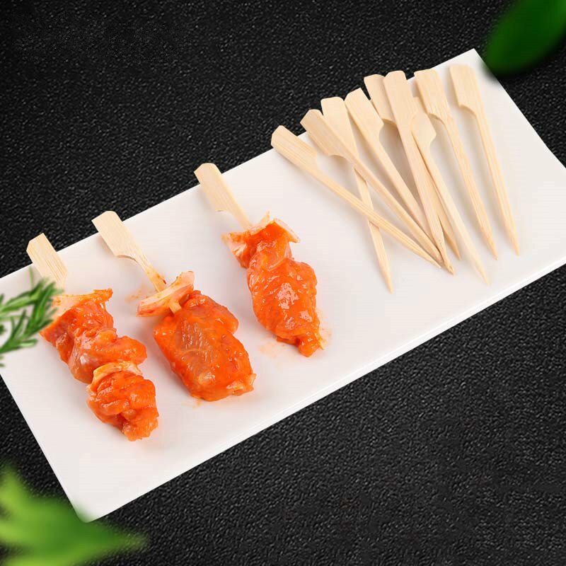 100-200pcs 9cm 3.5in Natural Bamboo Paddle Pick Flat Wood Skewer Fruit Food Picker Cocktail Paddle Bar Barbecue Party Supplies