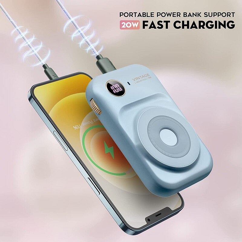 Liberfeel magnetische powerbank 10000 mah, kabellose schnelllade-powerbank mit intelligenter zweizeiliger digitalanzeige für iphones