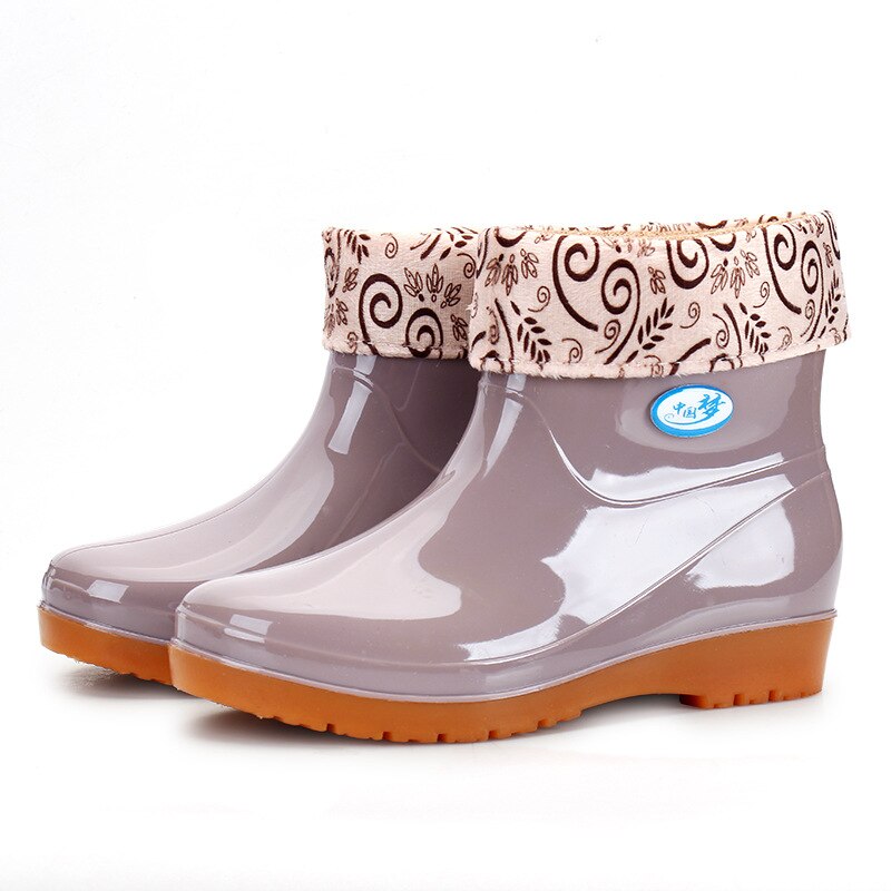 Bottes de pluie à talons bas pour femmes, chaussures de loisirs à bout rond, étanches, Tube central, 698