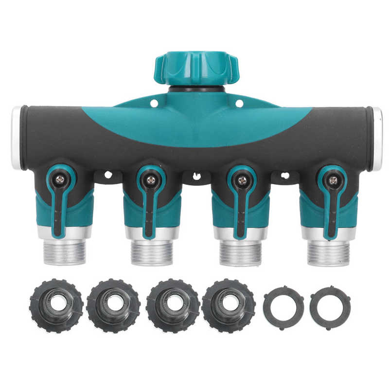 3/4 Inch 4 Way Hose Splitter Metal Valve Water Distribution Controller Connector Garden Lawns Product European Standard Connect