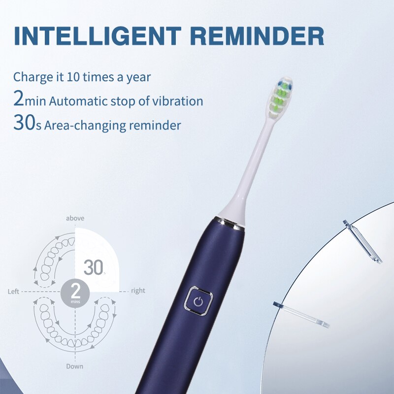 Boyankang Sonic Rechargeable Electric Toothbrush IPX7 Waterproof Inductive Charging 6 Replaceable Heads Dupont Bristles BYK33