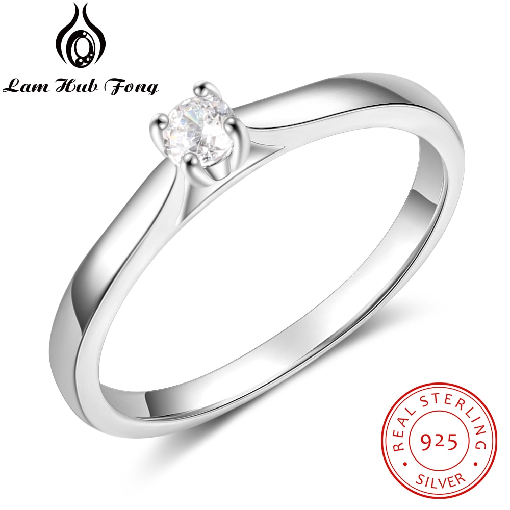 925 anillo de plata esterlina Simple redondo CZ anillo de dedo para mujeres 925 Plata boda compromiso de joyería fina (Lam Hub Fong)