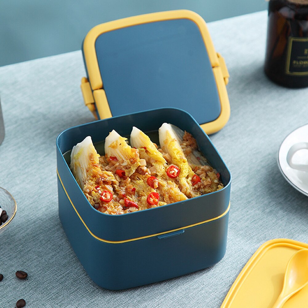 Lunch Box Bento Box Double-Layer Portable With Lid, Double Buckle Lunch Box On Both Sides, Microwave Heating Lunch Box
