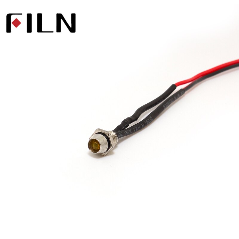 filn 6mm lamp holder 3v 5v 6v 12v 24v mini LED indicator light with 20cm cable