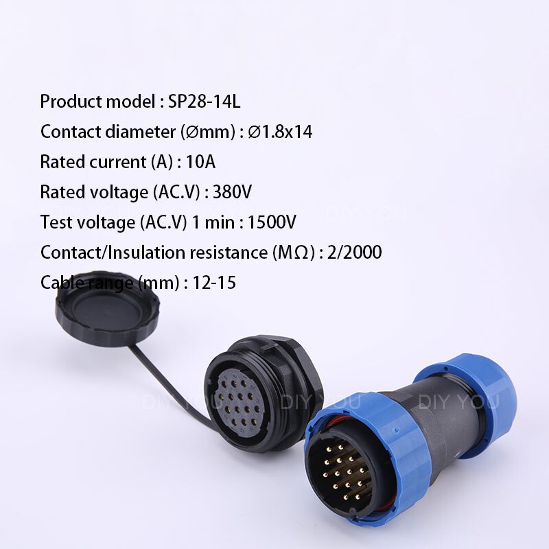 SP28 IP68 Back Nut waterproof connector 2/3/4/5/6/7/9/10/12/14/16/19/22/24/26 Pin plug socket Electric cable Aviation connectors: SP28-14L
