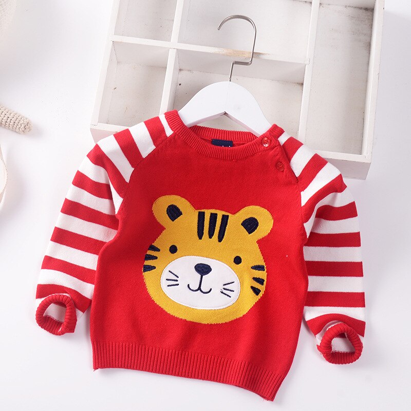 Kinderen Trui Jongens Trui Herfst Winter Kinderkleding Cartoon Tijger Mode Katoen Streep Baby Trui: Rood / 5