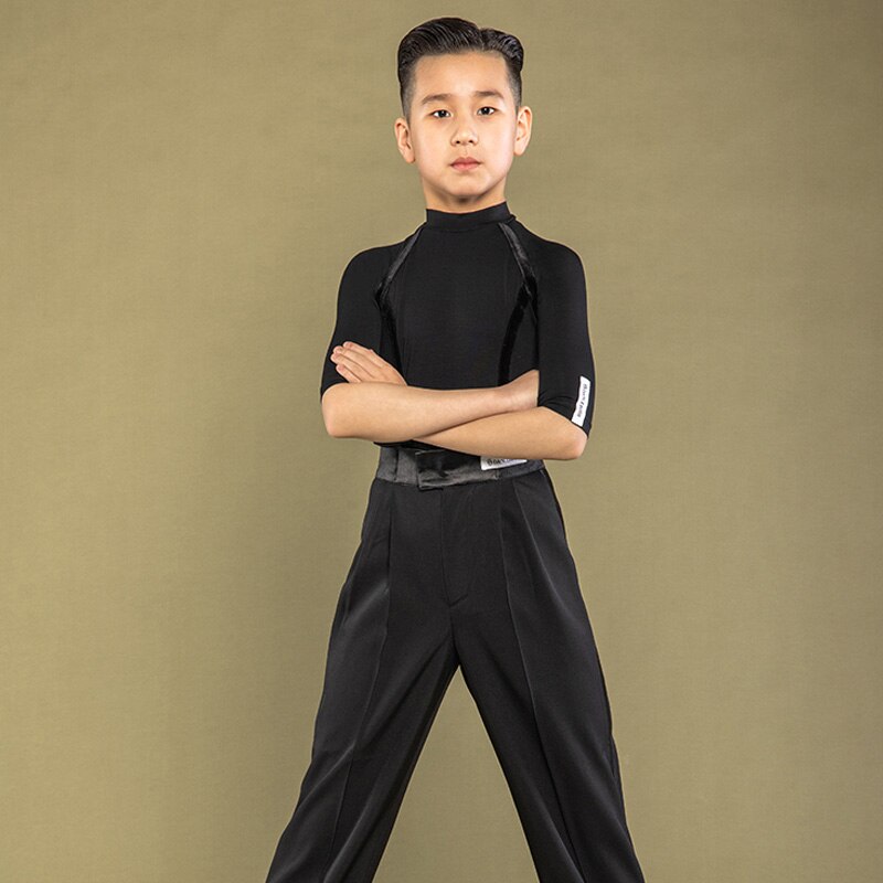 Ropa de baile latino para niños de manga mitad camisa para entrenamiento Rumba Samba Tango baile chachachá top de rendimiento traje DWY5468