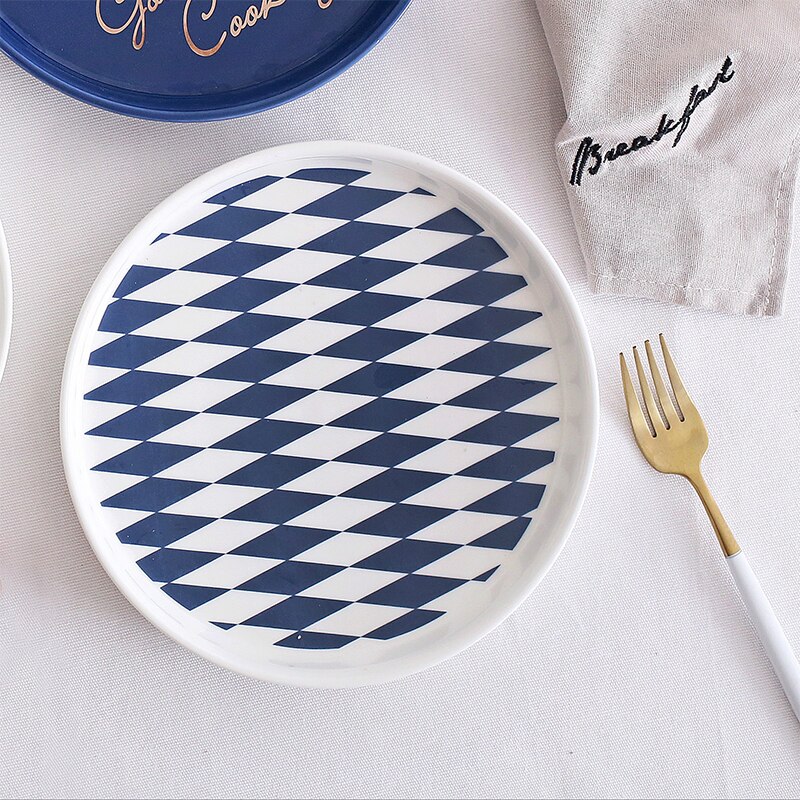 Nordic Blue White Stripes Ceramic Tableware Set Western Food Plate Bowls Breakfast Dish Salad Bowl Rice Bowl Dishes
