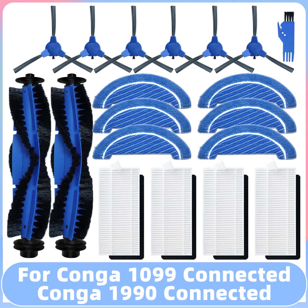 Compatible con Conga 1099 Connected / 1990 Connected Robot repuestos de aspiradora cepillo lateral principal filtro fregona accesorio de repuesto: Rosa