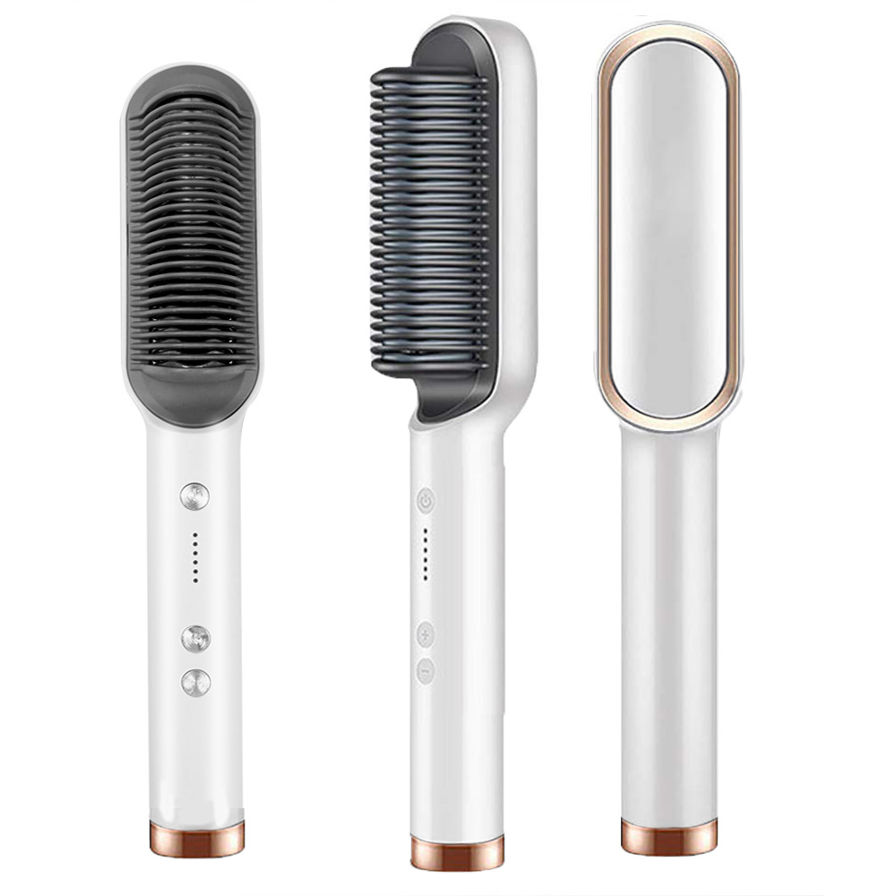 Multifuncional pente de cabelo quente homem barba alisador escova elétrica cerâmica rápido calor curling endireitar pente em linha reta styler: white / EU