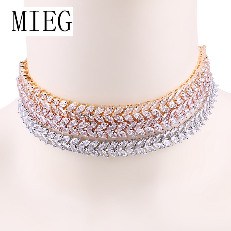 MIEG Marquesa Leaf Zirconia cúbica CZ, Gargantilla DE TENIS brillante, collares para mujer, joyería