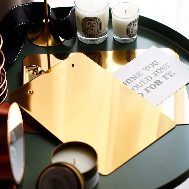 Gold Stainless Steel Menu Folder Document File Folder A4/B5/A5 Board Clip Student Stationery Writing Hard Board