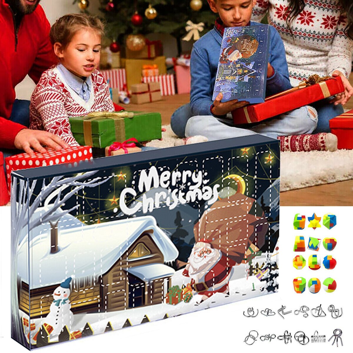 Puzzle de noël avec calendrier de l&#39;avent, 24 pièces, , casse-tête, jouet, compte à rebours, boîte aveugle,