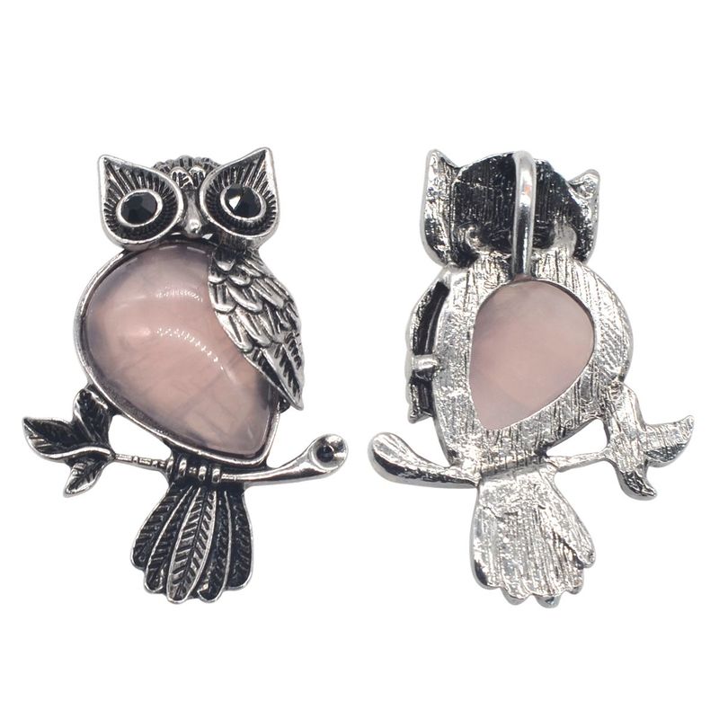 Plaat Zilveren Uil Roze Quartz Natuursteen Hanger Ketting Vrouwen Charmes Sieraden Hangers Sieraden Lol Stranger Ding