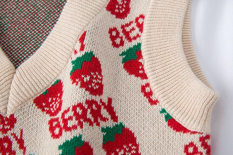 1-7t efterårs børn bomuld strik cardigan baby piger drenge ærmeløs sweater børn strik vest jordbær print pige sweatere