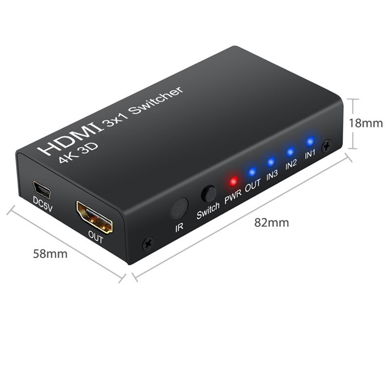 Esynic 3 Port Hdmi Switch Hdmi Hub 3 In 1 Out Met Ir Afstandsbediening Ondersteuning 4K 3D Hdmi Switcher voor Blu-Ray Dvd PS3 Laptop Projector