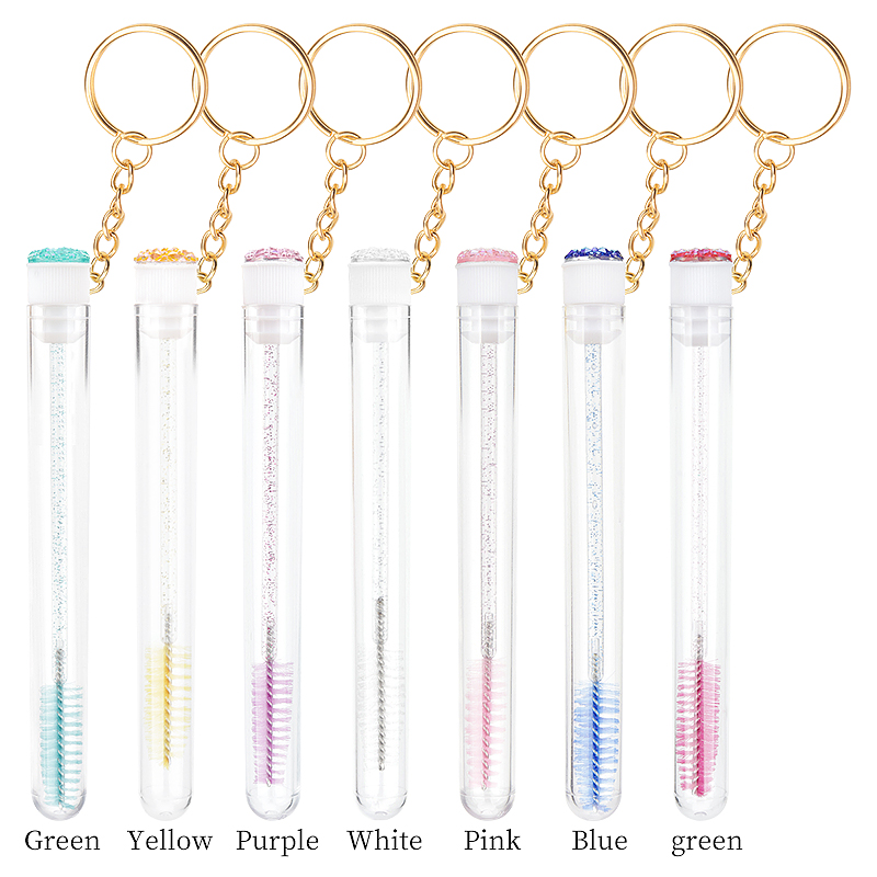 20/50/100 Stuks Buis Lash Borstel Met Gouden Sleutelhanger Strass Mascara Wand Applicator Microbrush Voor Wimperverlenging wenkbrauw Kam