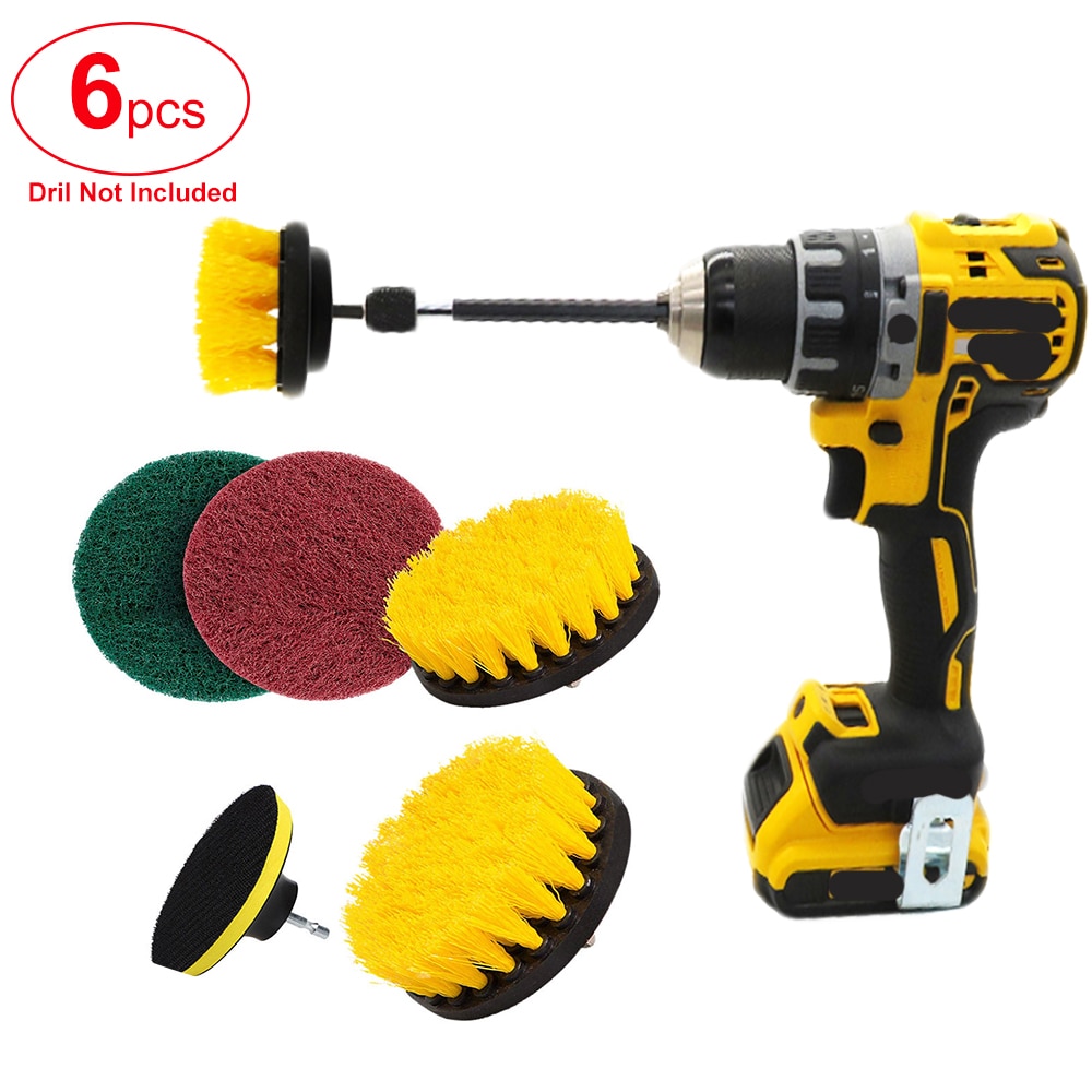 6Pcs Drill Brush Attachment Set Power Scrubber Brush Bathroom Cleaning Kit with Extender Multipurpose Clean for Kitchen Grout